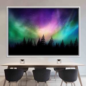 ภาพพิมพ์บนผ้าใบออโรร่า บอเรลลิส:ภาพเงาในป่า, ศิลปะติดผนังท้องฟ้าเต็มไปด้วยดวงดาว, ผ้าใบกรอบสีขาว - Product Image 1