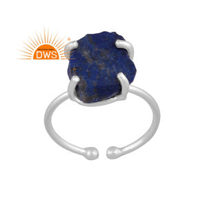 Hot Selling Fine Sterling Silver Natural Rough Lapis Lazuli Gemstone <b>Adjustable</b> <b>Ring</b> Custom Jewelry Manufacturer - Product Image 1