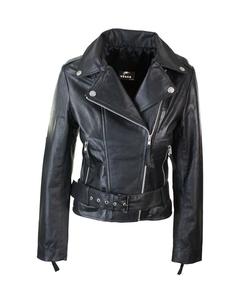Chaqueta de Cuero para Motocicleta de Moda para Mujer, Estilo Casual, de Cuero Genuino, Estilo Racing, Venta al Por Mayor OEM - Product Image 1