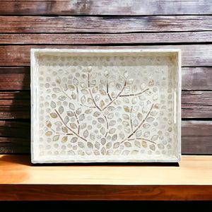 Bandejas de Servir de Lujo con Incrustaciones de Nácar y Hueso, Diseño Floral a Rayas, Aptas para Lavavajillas, para Hoteles y Restaurantes, por FAIZA CRAFT - Product Image 1