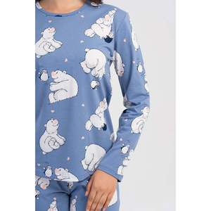 Conjunto de Pijama KADIN P.SUPREM O YAKA UZUN KOL ETEGI OVAL - AZUL MARINO CLARO - AZUL MARINO CLARO - Product Image 2