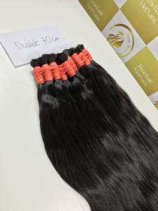 Extensions de cheveux humains vietnamiens droits en vrac doublement étirés Stock de matière première alignée à cuticules noires naturelles non transformées - Product Image 3