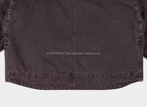 Chaqueta de trabajo de algodón personalizada, estilo boxy, diseño vintage, cortavientos, lisa, para hombre, de invierno, marrón, de lona ripstop lavada, con cremallera. - Product Image 6