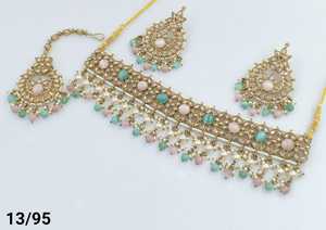 Indan vente en gros 2024 dernière mode traditionnelle plaqué or perle collier ras du cou ensemble pour les femmes - Product Image 2