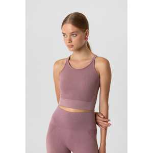 Crop top décontracté sans couture à bretelles croisées avec logo frontal, vêtement court - Product Image 1