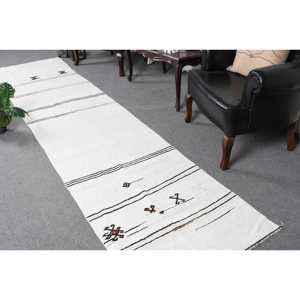 Tapis turc vintage 2,6x11,4 pi (80x348 cm), tapis en laine blanche Kilim - Product Image 1