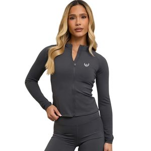 Chaqueta Deportiva Elástica de Manga Larga para Mujer, con Cierre Completo, Estilo Funnel, Color Carbón, para Entrenamiento y Uso Deportivo - Product Image 1