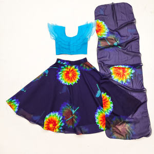 Ensemble Lehenga Choli pour enfants Shoryam Fashion, bleu, imprimé floral vibrant, vêtements ethniques, tenue traditionnelle indienne pour filles, pour mariage et fêtes - Product Image 2