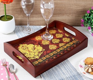 ถาดไม้พิมพ์ลายพร้อมด้ามจับถาดสำหรับตกแต่งในชีวิตประจำวัน - Product Image 5