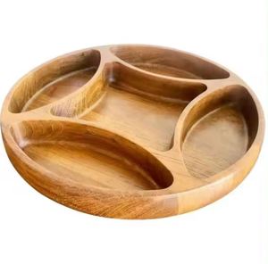 Pièces séparées les plus chaudes assiette ronde en acacia de fruits secs plat plateau de service de fête grilles divisées en bois plateau de fruits - Product Image 3