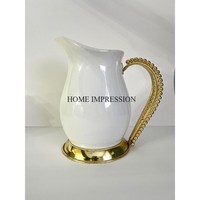 Pichet à vin vintage en métal robuste, entièrement blanc, avec revêtement en poudre, poignée dorée élégante et transparente, 3L