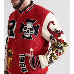 Venta al por mayor de alta calidad Varsity Jacket Men Chenille bordado mangas de cuero personalizado béisbol Letterman Varsity Jacket - Product Image 5