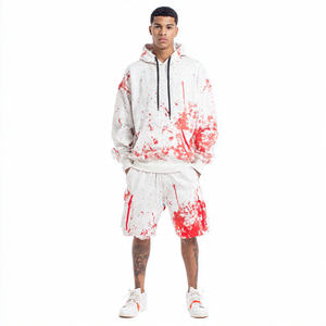Acid Wash <b>Tie</b> Dye Jogger Shorts <b>Set</b> <b>Men's</b> Pullover Hood Top Sublimation Stone Wash Sweat Shorts <b>Sets</b> Pullover Acid Wash Shorts - Product Image 4
