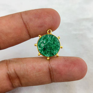 Colgante de Aventurina verde, bisel elegante de forma redonda, piedra preciosa Natural chapada en rodio, oro Vermeil para la fabricación de joyas - Product Image 4
