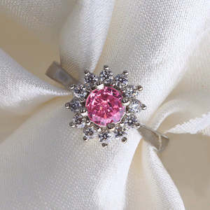 NOVAMART Fine 925 <b>Silver</b> <b>Adjustable</b> <b>Ring</b> Flower Shaped Pink Crystal Elegant <b>Rings</b> for Women Wholesale Export - Product Image 1