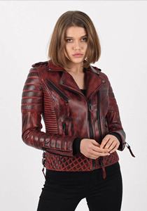 Chaqueta de piel de cordero auténtica para motorista para mujer, chaqueta de invierno de piel de oveja de anilina suave ajustada para motocicleta - Product Image 5