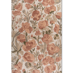 Tapis en laine et viscose tuftés à la main Nebulora Ivory, rectangulaires de 4 m, à rayures florales, pour couloir, salon, 10 mm de hauteur de poils, TOD-45011 - Product Image 1