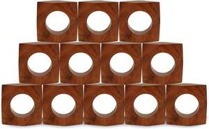 Lot de 12 élégants ronds de serviette en bois vintage avec porte-serviettes en bambou pour les fêtes de mariage et le décor de table à dîner - Product Image 4