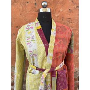 Women's Vintage Style Winter Overcoat Handmade Quilted Kantha <b>Kimono</b> <b>Jacket</b> Indian Cotton Embroidery Wholesale Short <b>Jacket</b> - Product Image 1