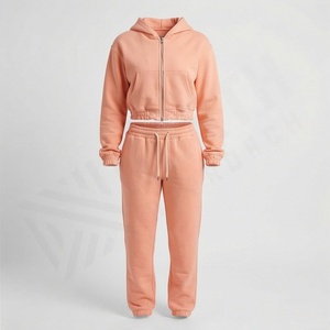 ชุดวอร์มออกกำลังกายผู้หญิงแบบมีซิป ฮู้ดดี้ทรงเข้ารูป เสื้อฮู้ด กางเกงขายาว สำหรับวิ่ง เล่นกีฬา แฟชั่นสตรีท ผ้าฟลีซนุ่ม สวมใส่สบาย - Product Image 1