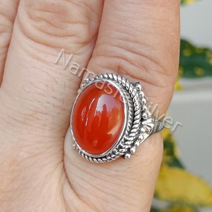 925 Sterling Silver Handmade Boho <b>Statement</b> <b>Ring</b> Natural Carnelian Oval Gemstone Fine Fashion Jewelry Gift for Her - Product Image 5