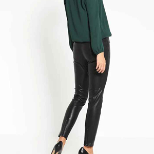 Pantalones de tubo de PU Pantalones de mujer de cuero elástico de cintura alta Pantalones de pierna recta de cuero PU sólido ronpex de alta calidad - Product Image 3