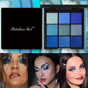 9-Color <b>Blue</b> <b>Eyeshadow</b> <b>Palette</b> High Quality Satin Luminous Finish Waterproof Mineral Makeup Daily Use Chameleon Sparkle Effects - Product Image 3