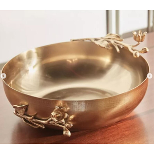 ชามเหล็กสแตนเลสแบบโบราณใช้ค้อนชุบโลหะพร้อมจานช็อคโกแลตลายดอกไม้สีทอง - Product Image 5