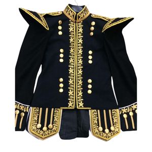 C'est une veste doublette noire pour pipers ou batteurs, avec des broderies dorées à la main et des tresses. - Product Image 1