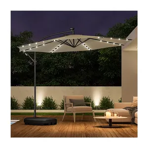 AJUNION LED Parasol Garden Umbrella Sun Shade Commercial Restaurant Cantilever Umbrella with Light