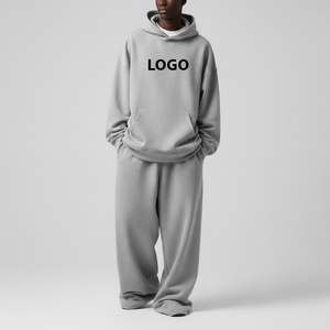 ชุดเซ็ตเสื้อฮู้ดดี้โอเวอร์ไซส์ผู้ชายและกางเกงขายาวทรงกว้าง ผ้าคอตตอน 100% คุณภาพสูง 300gsm แบบเรียบ สไตล์ OEM น้ำหนักปานกลาง รับผลิตตามแบบ - Product Image 2