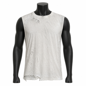 Custom <b>Distressed</b> Sleeveless T Shirt Men Vintage Washed Cotton Muscle Tank <b>Top</b> Oversized Streetwear Raw Hem Gym Casual Vest - Product Image 1
