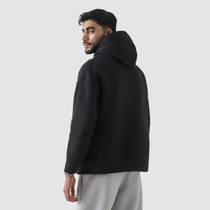 Sudadera con capucha con cordón de gran tamaño personalizada para hombre al por mayor, jersey de lana cepillada con estampado de hojaldre, sudaderas negras elegantes para invierno - Product Image 3