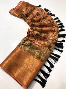 Saree Zari ทอผ้าทำงาน,แนวคิดใหม่ของผ้าไหมออร์แกนซ่าผ้าทอพิมพ์ดิจิตอลชุดส่าหรีเจ้าสาวที่สวยงาม - Product Image 5