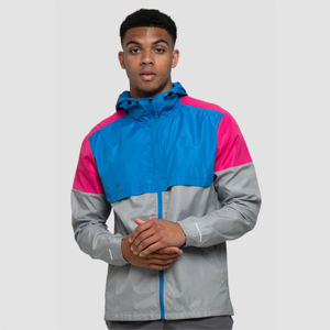 Veste Coupe-vent Légère et Imperméable à Capuche avec Fermeture Éclair Colorblock pour Homme, pour Course à Pied, Cyclisme, Style High Street-Bleu Rose - Product Image 1