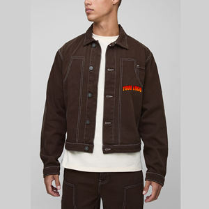 Veste en jean légère de couleur unie pour hommes personnalisée OEM/ODM avec coutures contrastées veste en jean homme coupe régulière streetwear - Product Image 1