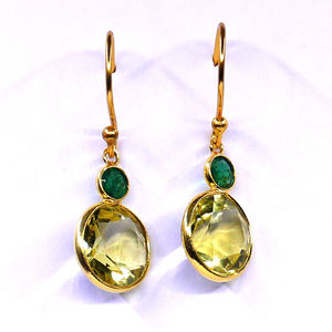 Conjunto de pendientes de boda de Plata de Ley 925 clásicos para mujer, gemas de topacio limón Esmeralda chapadas en oro para aniversarios, encanto al por mayor - Product Image 6