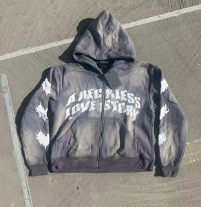 Top <b>Trendiness</b> Man Hoodie Oversize Zip up Hoodie Men Custom Distressed Applique Patch Embroidery Vintage Acid Washed Men <b>Hoodies</b> - Product Image 1