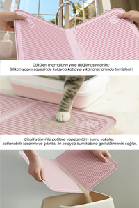 Alfombrilla para arena de gatos Ata Home de silicona multicolor, tamaño grande 40x60, con pala frontal y diseño de piscina lavable - Product Image 5