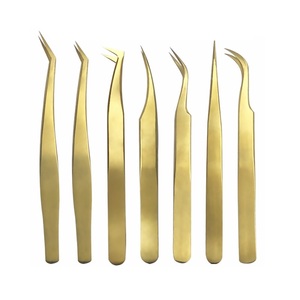 Juego de pinzas de extensión de pestañas doradas Extensión de pestañas de oro rosa Día de San Valentín Pinzas personalizadas Pinzas de puntas de fibra de agarre de diamante - Product Image 1