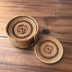 Posavasos de mimbre y bambú hechos a mano para bebidas posavasos bohemios de mimbre posavasos tejidos para bebidas juego de 6 con soporte hecho en Vietnam - Product Image 4