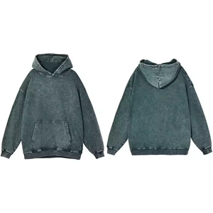 Sweat à capuche personnalisé bleu foncé délavé à l'acide pour homme, coupe oversize à épaules tombantes, style kangourou Trackstar, OEM, marque privée - Product Image 3