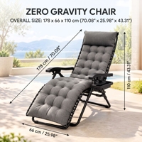 Chaise zéro gravité pliable pour patio, avec coussin épais rembourré, porte-gobelet, plateau et structure en acier pour pelouse et camping