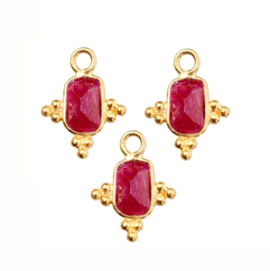 Dainty Rose Ruby Gemstone Pendentif Charms 6x4mm Rectangle Facetté Coupe 925 Argent Sterling Or Vermeil Lunette Ensemble Pendentifs Charms - Product Image 1