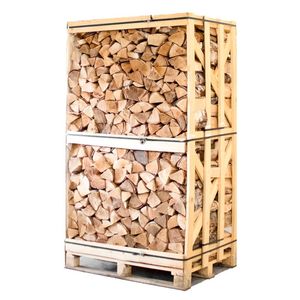 Bois de chauffage sec Ankara : Lot de bois empilé dans une caisse en bois avec sangles métalliques pour stockage extérieur - Product Image 5