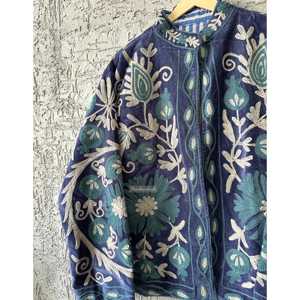 Handmade Reversible Velvet Suzani <b>Jacket</b> Quilted Indian Embroidered Cotton Coat for Ladies Varsity Winter Coat Autumn Boho Suede - Product Image 2