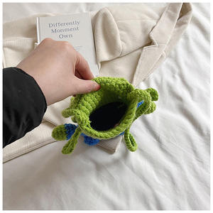 Sac messager créatif en coton au crochet pour femme, motif monstre à petits yeux, style dessin animé, pour la mode parent-enfant, avec empiècements tressés contrastants - Product Image 6