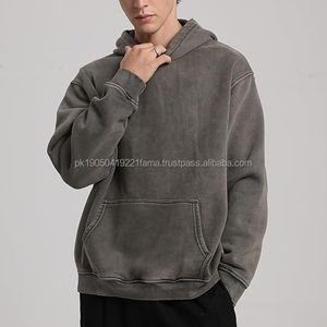 2025 invierno hombres peso pesado personalizado Vintage ácido lavado Sudadera con capucha 400 GSM dobladillo crudo - Product Image 2