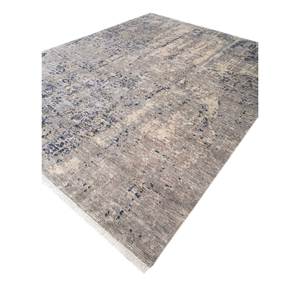 Tapis en laine et soie noué à la main Entropy Blue AKWS-1479, tapis rectangulaire pour couloir et salon, motif patchwork abstrait pour usage domestique - Product Image 2