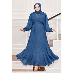 Robe de soirée en satin indigo avec manches en organza, brodée, coupe trapèze, fourreau, taille empire, longueur ras du sol, simple, pour mariages et banquets, taille XL - Product Image 1